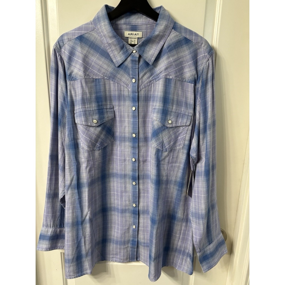 NWT Ariat Plus Size XXL Long Sleeve Button Down Plaid Sweet Lavender Pearl Snap